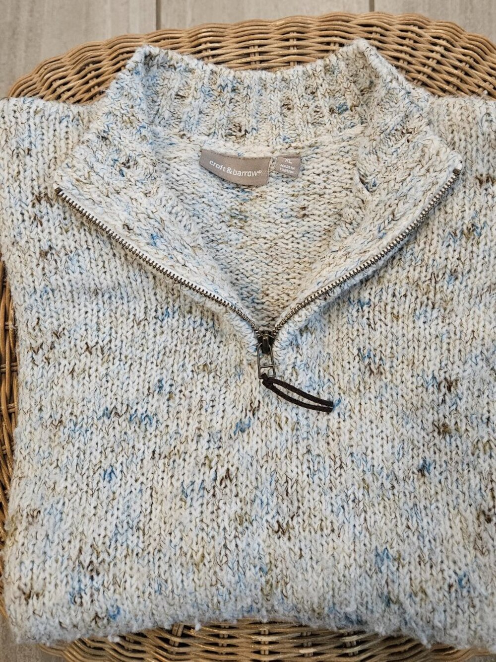 Croft & Barrow Men's XL Cream Speckled Half-Zip Sweater Blue Brown Flecks